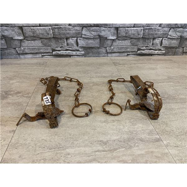 Lot of 2 Vintage Steel Leg-Hold Animal Traps