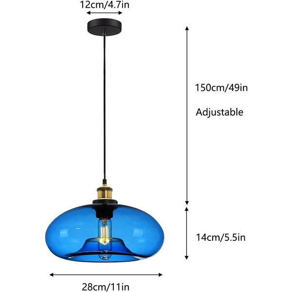 ZTTECH 11 inch Dark Blue Glass Pendant Light - Industrial Design for Kitchen / Living Room