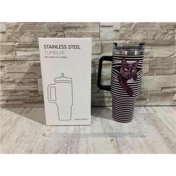40 oz Stainless Steel Tumbler With Straw Lid Handle