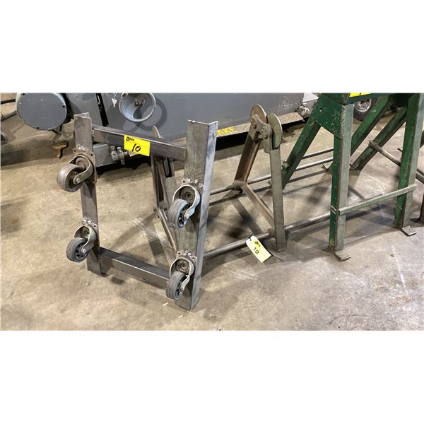 ANDERSON 40 METAL MATERIAL ROLLER STAND & STEEL FRAMED 4 WHEEL FLAT DOLLY