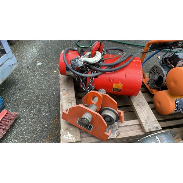 BUDGIT 1 TON ELECTRIC CHAIN HOIST & 1 TON PLANE TROLLEY