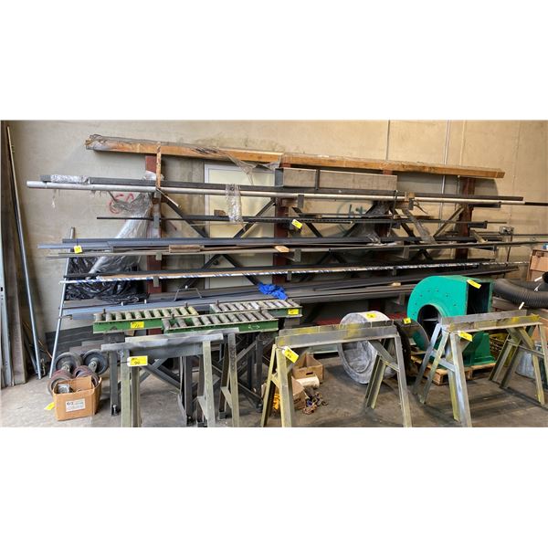 LARGE QUANTITY OF ASSORTED STEEL STOCK MATERIAL- I BEAM, ANGLE IRON, FLAT BAR, HOLLOW ROUND, MOSTLY