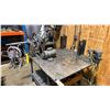 Image 2 : 1" THICK TOP METAL SHOP TABLE WITH BENCH VISE, ELECTRIC MOTOR, ROLLER SYSTEM & ASSORTED SCRAP METAL