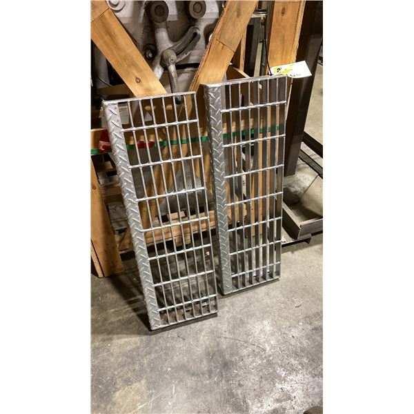 PAIR OF GALVANIZED CHECKER PLATE STEEL GRATES