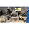 Image 2 : SHELF OF ASSORTED GRINDING/CUTTING DISCS, STEEL COMPONENTS, WIRE, CASTERS & MORE