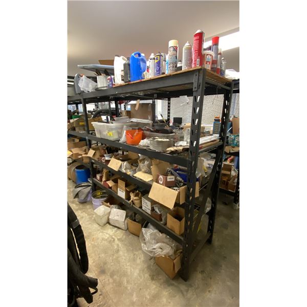 CONTENTS OF 4 SHELVES INCLUDING BOTTOM- SHOP HARDWARE, FASTENERS & ASSORTED SHOP SUPPLIES