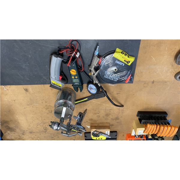 GROUP OF ASSORTED SHOP ITEMS - PNEUMATIC PAINT SPRAYER, PNEUMATIC PRESSURE GAUGE,