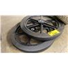 Image 2 : PAIR 20" DIAMETER SOLID RUBBER CART WHEELS AND 2 PNEUMATIC DOLLY WHEELS