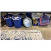 Image 1 : GROUP OF MISCELLANEOUS ITEMS - PACKING BLANKETS, METAL TRASH CANS AND MORE