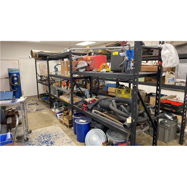 WHALEN 3 SECTION SYSTEM OF BLACK SHELF RACKING - 4 UPRIGHTS, 16 SIDE RAILS WITH MESH DECK SHELVES