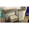 Image 1 : 4 ASSORTED ITEMS - SMALL WIRE SHELF, AIR CONDITIONER, BAR FRIDGE AND FOLDING TABLE