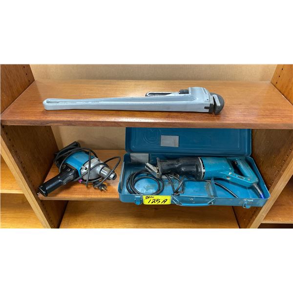 MAKITA RECIPROCATING SAW, MAKITA 1/2" DRILL AND WESTWARD 24" PIPE WRENCH