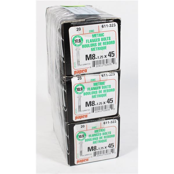 THREE BOXES OF M8-1.25 X45 METRIC FLANGED