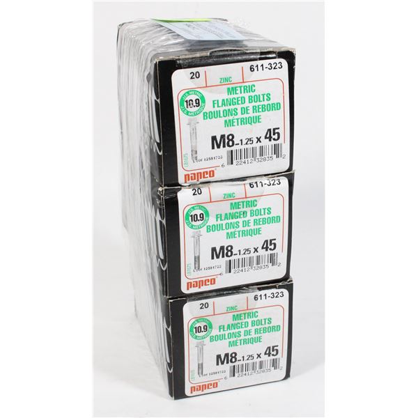 THREE BOXES OF M8-1.25 X45 METRIC FLANGED