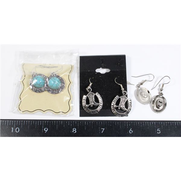 3 PAIRS WESTERN DESIGN OF DROP EARRINGS