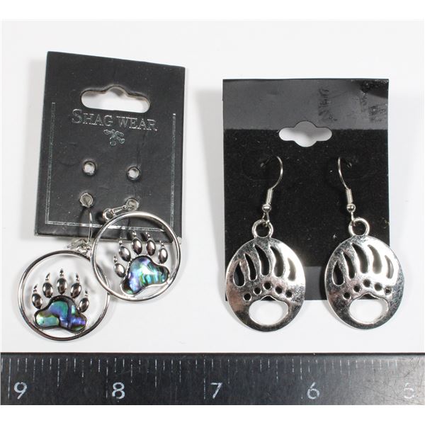 2 PAIRS OF BEAR PAW DESIGN DROP EARRINGS