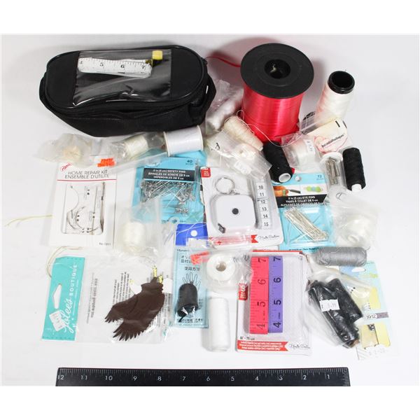 LOT OF THREAD AND OTHER SEWING ITEMS INCLUDING