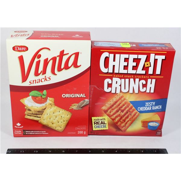 BOX OF CHEESE IT AND VINTA SNACKS