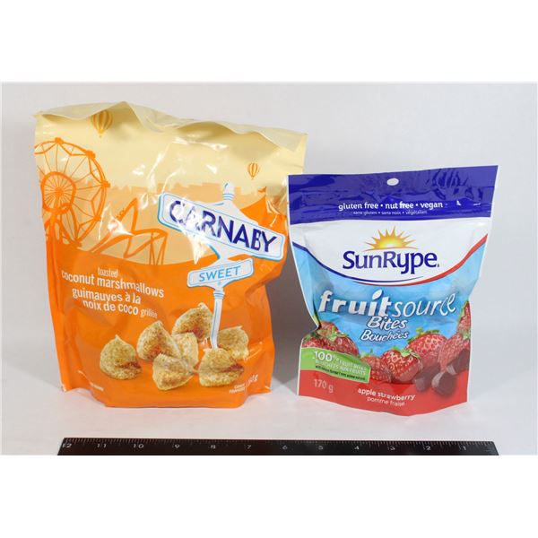 BAG OF COCONUT MARSHMALLOWS AND FRUIT SOURCE BITES