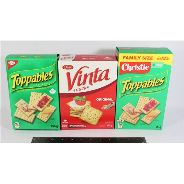 THREE BOXES OF CRACKERS INCLUDING TOPPABLES