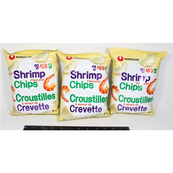 THREE BAGS OF SHRIMP FLAVOURED CHIPS