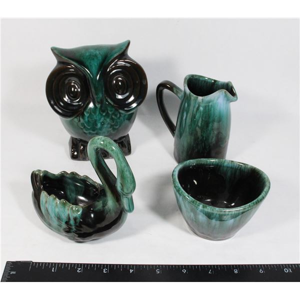CANUCK POTTERY GREEN OWL COIN BANK + MORE