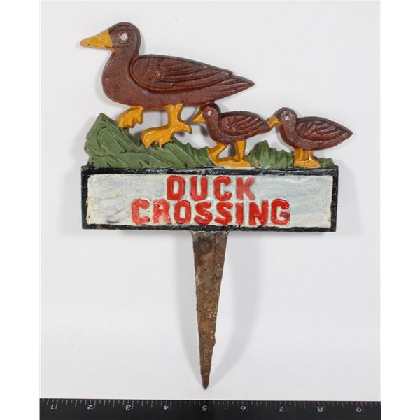 CAST IRON DUCK CROSSING IN GROUND STAKE SIGN