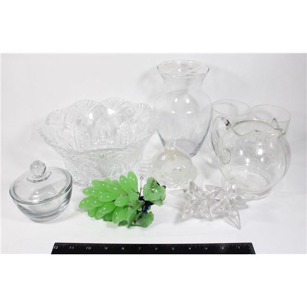 GLASS VASE, PITCHER, CRYSTAL CANDY DISH + MORE
