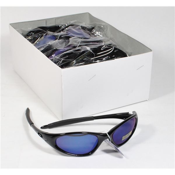 12 PAIRS NEW SUNGLASSES - BLACK WITH BLUE LENS