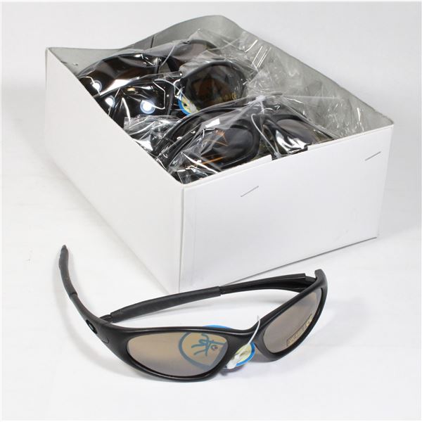12 PAIRS NEW SUNGLASSES - BLACK WITH BROWN LENS