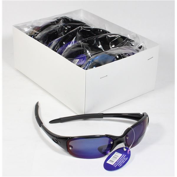 12 PAIRS NEW SUNGLASSES - BLACK WITH BLUE LENS