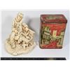 Image 1 : ANTIQUE TIN AND OLD MAN CERAMIC FIGURE