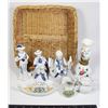 Image 1 : WICKER BASKET OF CERAMIC FIGURES AND MORE