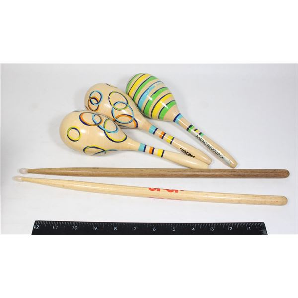 MARACAS & PAIR OF DRUMSTICKS