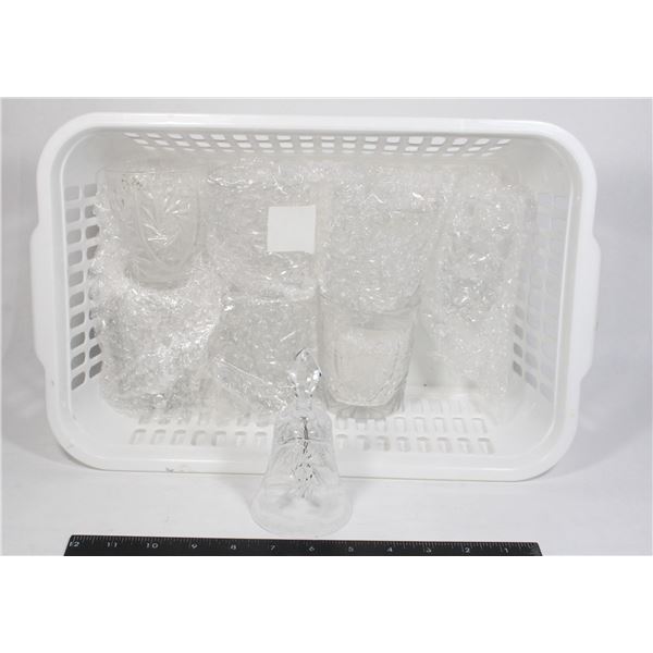CRYSTAL GLASS SET OF 7 WITH CRYSTAL BELL
