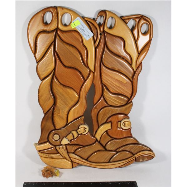 HANDMADE WOODEN COWBOY BOOTS WALL MOUNTABLE