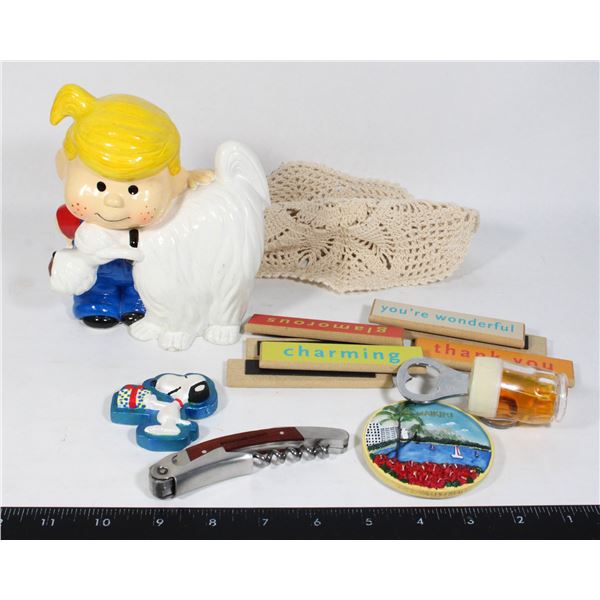 DENNIS THE MENACE CERAMIC FIGURE & KITCHEN ITEMS
