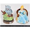Image 1 : PAIR OF CERAMIC FIGURES - WOMAN WITH FLOWER / OWL