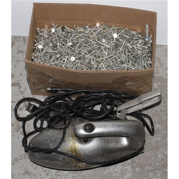 BOX OF NAILS AND PORTABLE HANDHELD "JET VAC"
