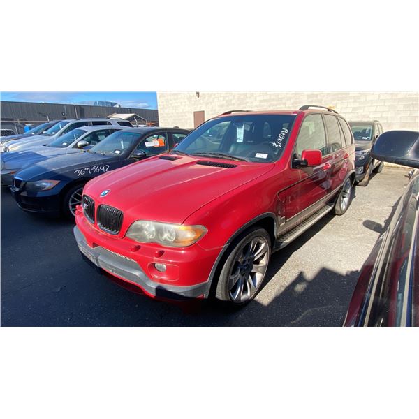 2005 BMW X5 IIIM, 4DRSW, RED, VIN 5UXFA93534LE81497,