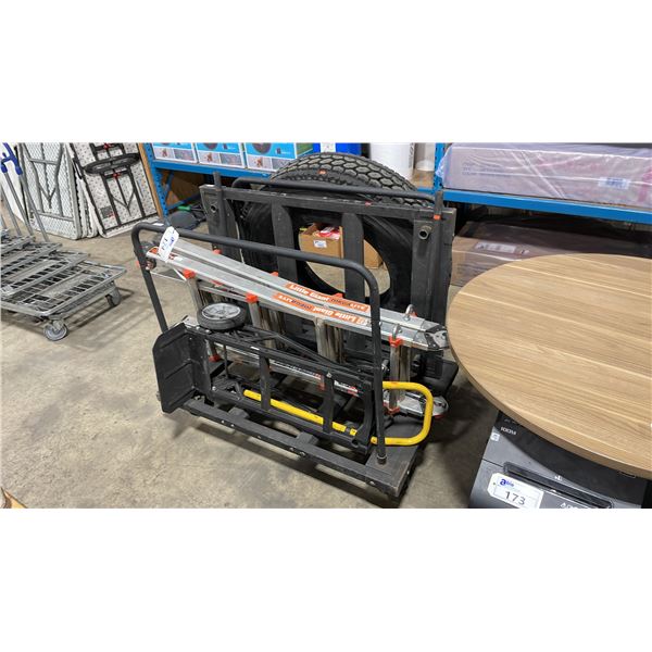 TWO MOBILE INDUSTRIAL CARTS WITH HAND TRUCK, EXTENSION LADDER AND MICHELIN 11R 22.5 TRUCK TIRE
