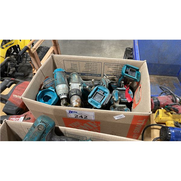 BOX OF 11 MAKITA CORDLESS DRILLS AND GRINDER  *NO BATTERIES OR CHARGERS*