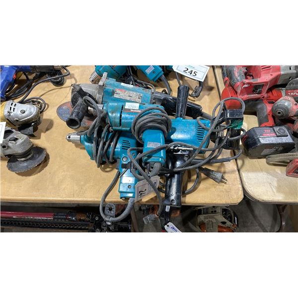 4 ASSORTED MAKITA ELECTRIC TOOLS INCLUDING  HAMMER DRILL, GRINDER, AND 2 DRILLS