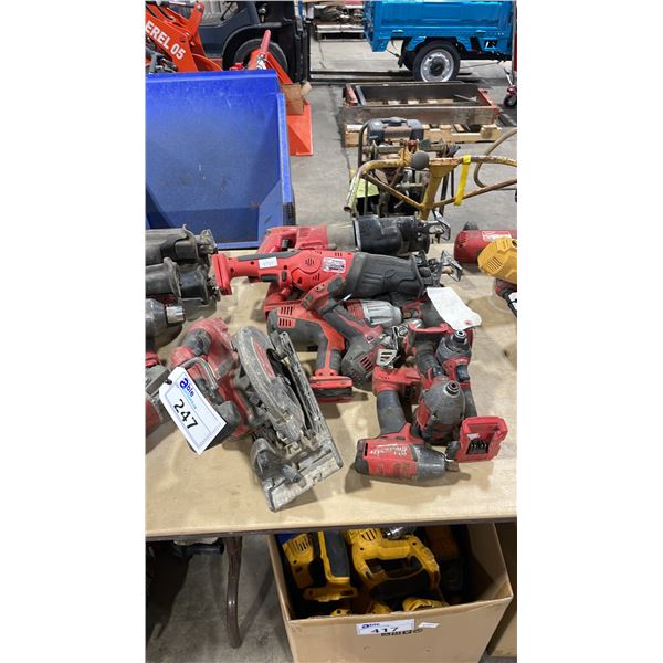 11 ASSORTED MILWAUKEE CORDLESS TOOLS INCLUDING  4 SAWZALLS, IMPACT WRENCH, CIRCULAR SAW AND 5 DRILLS