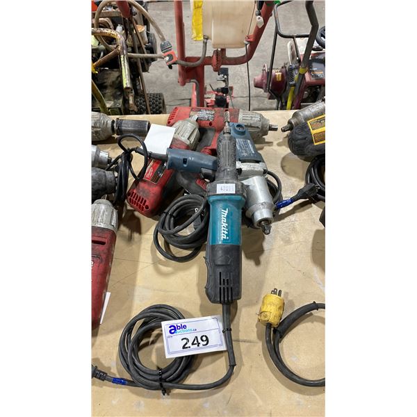 4 ASSORTED ELECTRIC TOOLS INCLUDING 3 IMPACT WRENCHES AND MAKITA DIE GRINDER