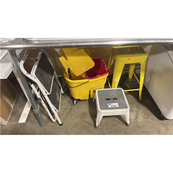 INDUSTRIAL MOP BUCKET, STEP LADDER AND METAL STOOLS