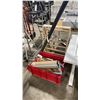 Image 1 : RED MOBILE CART WITH CONTENTS ,WOODEN RACK AND GREY PVC PIPE