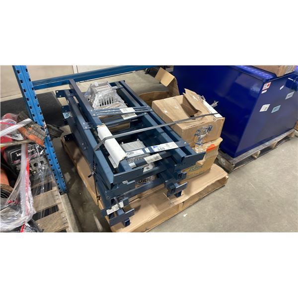 PALLET OF ZURN INDUSTRIAL UPRIGHTS AND HARDWARE, INSET FLOOR DRAINS