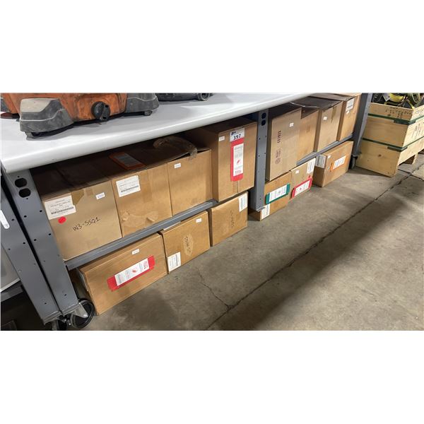 2 SHELVES WITH BOXES OF ASSORTED PACKAGING