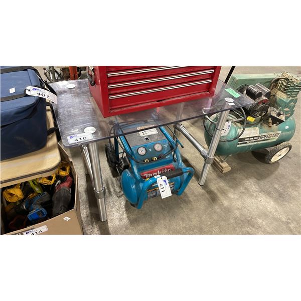 WORK TABLE WITH LEXAN TOP AND METAL LEGS